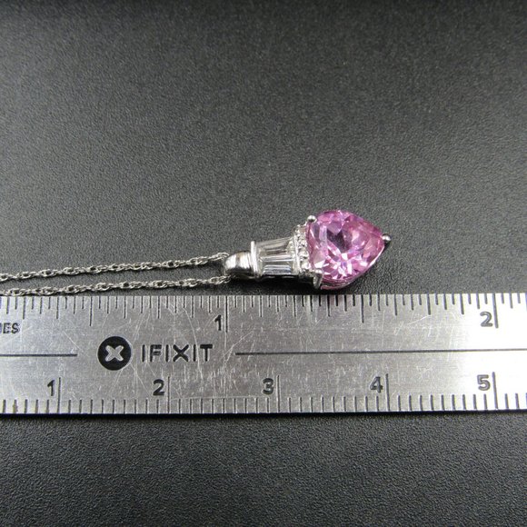 18" 10K Gold Pink & White Sapphire Heart Necklace - Picture 5 of 6
